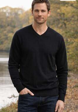 Oleg Cassini Mens XL Silk Cotton Lightweight V‑Neck Sweater Black Classic Preppy